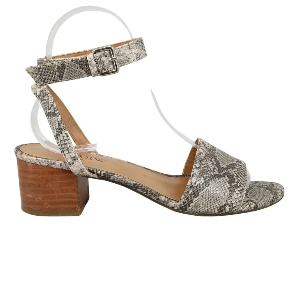 J Crew Sandals Womens 6 M Gray Animal Print Block Heels Ankle Strap Shoes